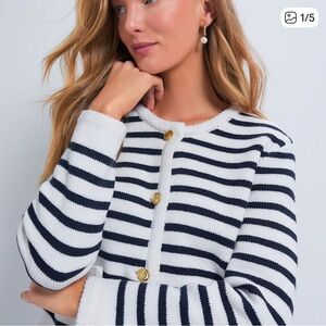 NWT XXS Hyacinth House Navy and White Striped Women's Cardigan with Gold Button
